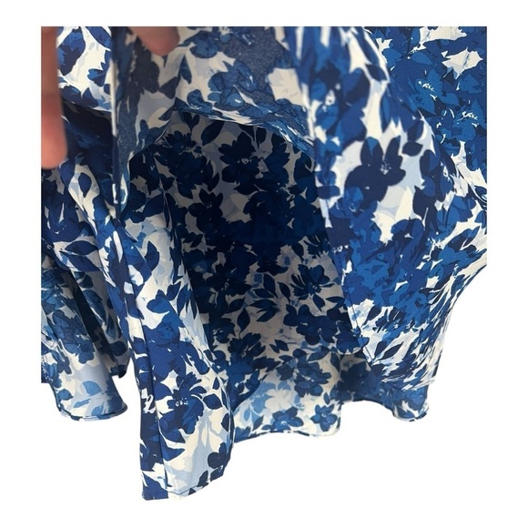 Vince Camuto Flutter Sleeve V-Neck Layered Navy White Leaves Womens Oversized XS - Picture 11 of 16